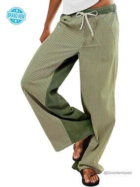 Low Rise Striped Wide Leg Pull On Drawstring Boho Jeans